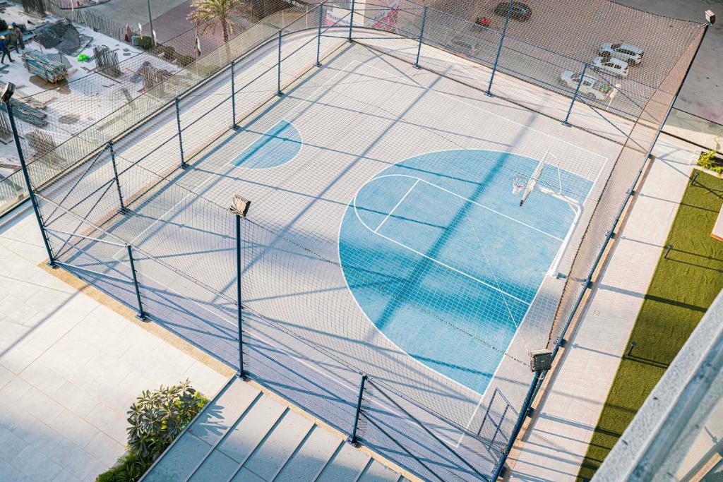Outdoor basketball court seen from above